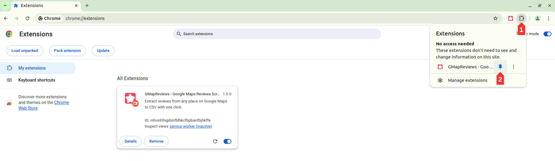 GMapReviews Installed and Pinned